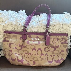 Coach Purple and Tan Shoulder Bag NWOT
